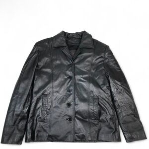 Carlo Bertini Piel Womens Size XL Extra large Jacket Coat Genuine Leather Black